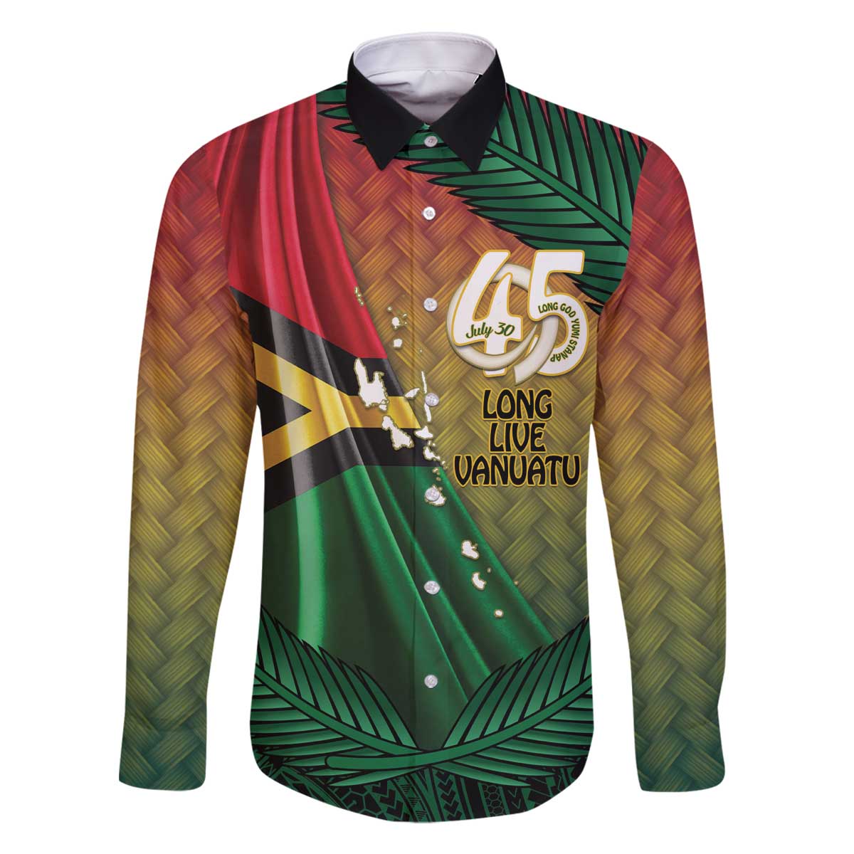 Personalised Long Live Vanuatu Independence Day Family Matching Off The Shoulder Long Sleeve Dress and Hawaiian Shirt 45th Anniversary Woven Pattern LT14 Dad's Shirt - Long Sleeve Reggae - Polynesian Pride