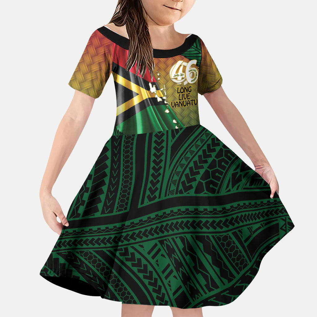 Personalised Long Live Vanuatu Independence Day Family Matching Puletasi and Hawaiian Shirt 46th Anniversary Woven Pattern LT14 Daughter's Dress Reggae - Polynesian Pride