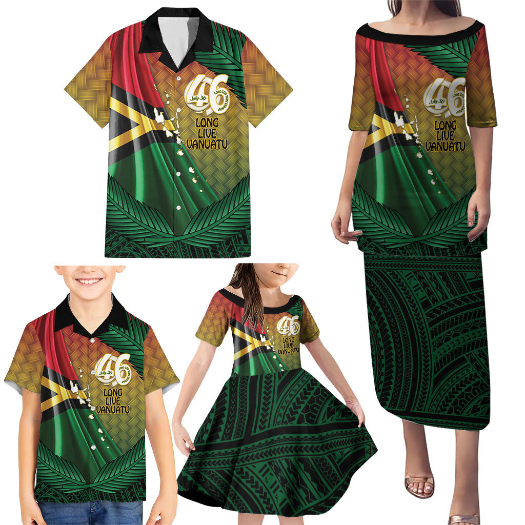 Personalised Long Live Vanuatu Independence Day Family Matching Puletasi and Hawaiian Shirt 46th Anniversary Woven Pattern LT14 - Polynesian Pride
