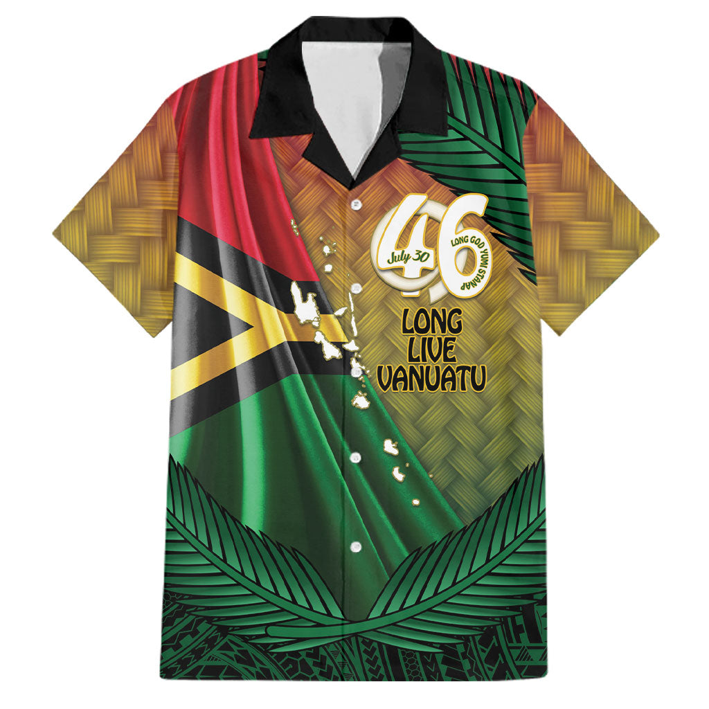 Personalised Long Live Vanuatu Independence Day Family Matching Puletasi and Hawaiian Shirt 46th Anniversary Woven Pattern LT14 Dad's Shirt - Short Sleeve Reggae - Polynesian Pride