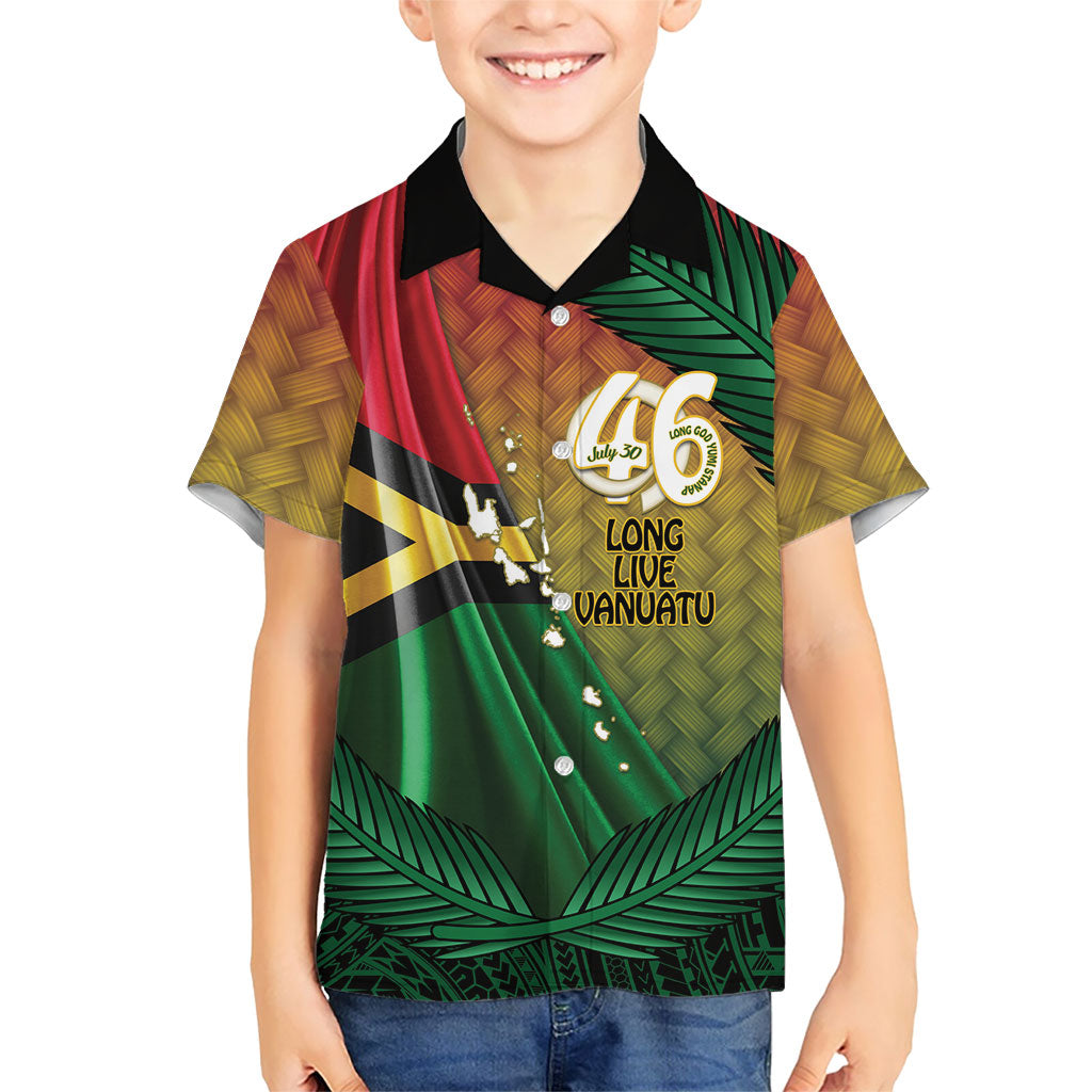 Personalised Long Live Vanuatu Independence Day Family Matching Puletasi and Hawaiian Shirt 46th Anniversary Woven Pattern LT14 Son's Shirt Reggae - Polynesian Pride