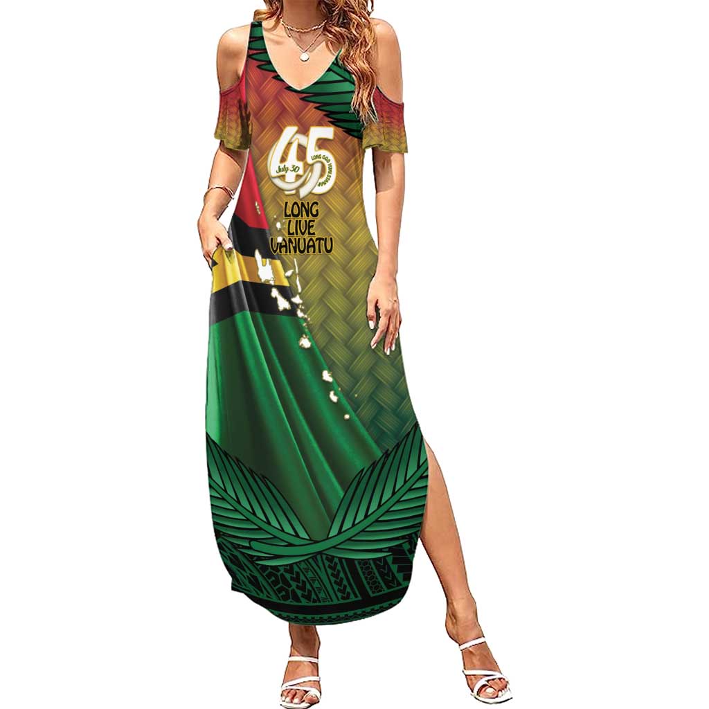 Personalised Long Live Vanuatu Independence Day Family Matching Summer Maxi Dress and Hawaiian Shirt 45th Anniversary Woven Pattern - Polynesian Pride