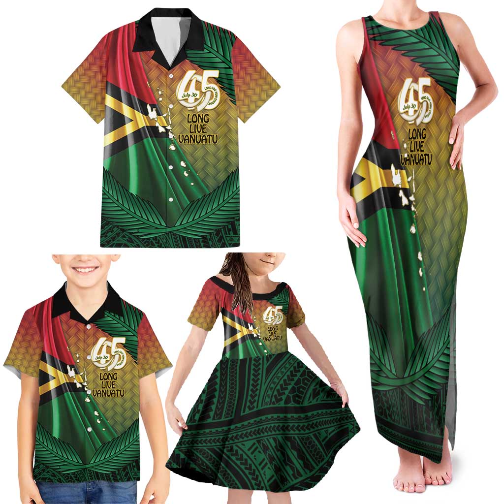 Personalised Long Live Vanuatu Independence Day Family Matching Tank Maxi Dress and Hawaiian Shirt 45th Anniversary Woven Pattern - Polynesian Pride