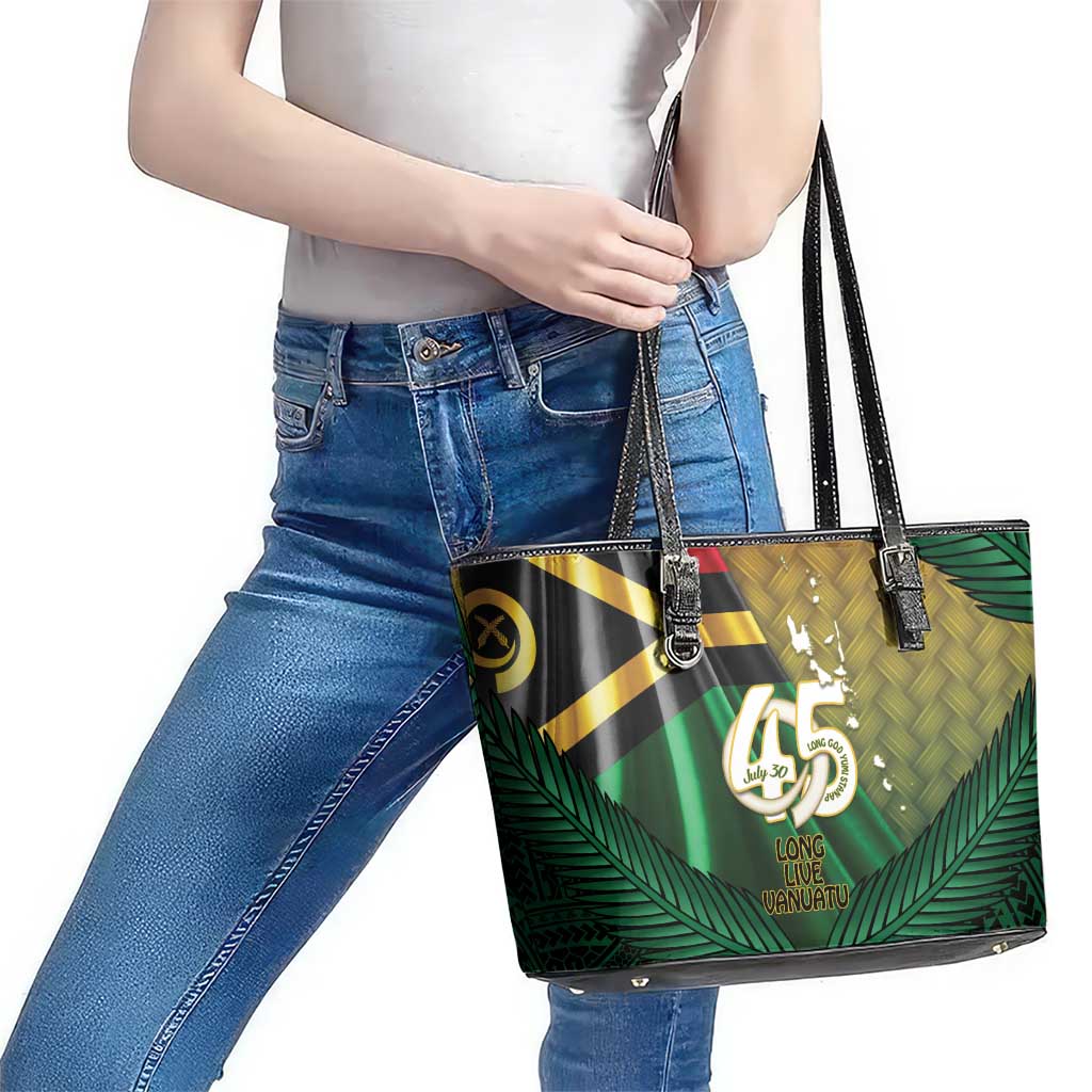 Long Live Vanuatu Independence Day Leather Tote Bag 45th Anniversary Woven Pattern - Polynesian Pride