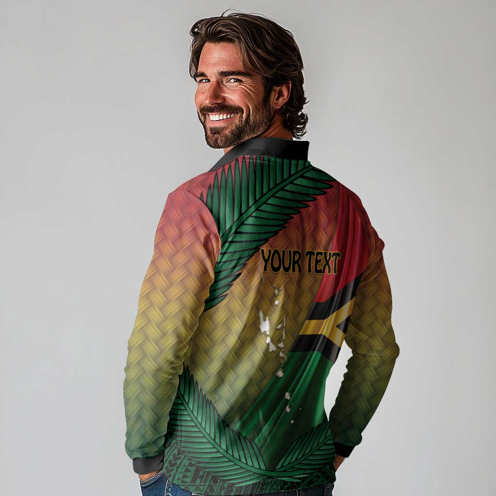 Personalised Long Live Vanuatu Independence Day Long Sleeve Polo Shirt 45th Anniversary Woven Pattern - Polynesian Pride