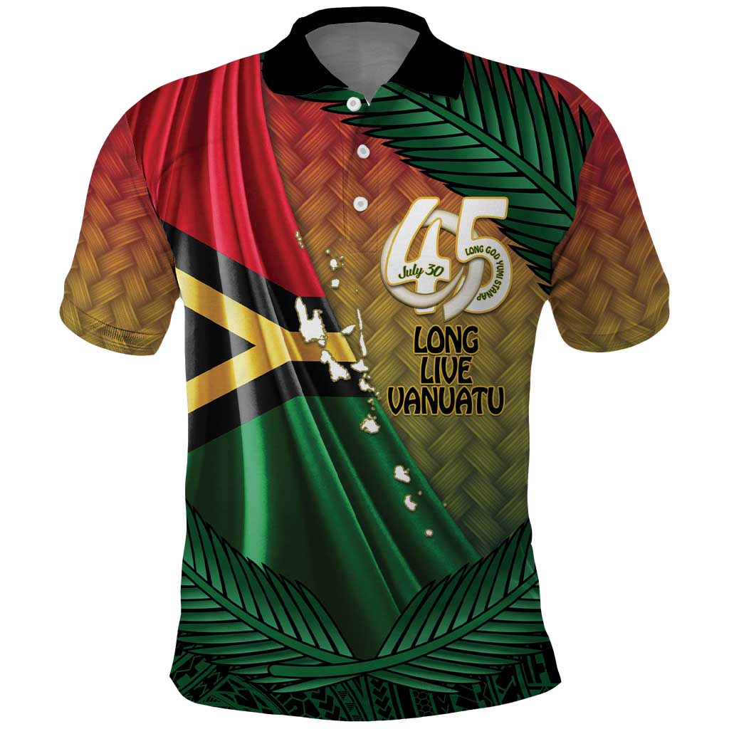 Personalised Long Live Vanuatu Independence Day Polo Shirt 45th Anniversary Woven Pattern - Polynesian Pride