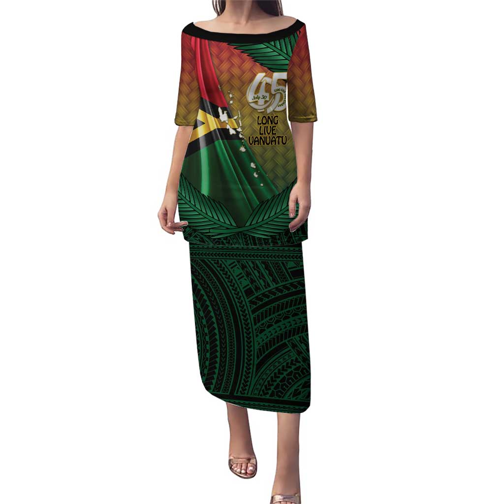 Personalised Long Live Vanuatu Independence Day Puletasi 45th Anniversary Woven Pattern - Polynesian Pride