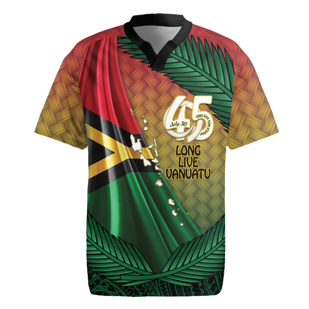 Personalised Long Live Vanuatu Independence Day Rugby Jersey 45th Anniversary Woven Pattern - Polynesian Pride