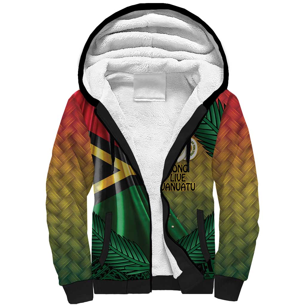 Personalised Long Live Vanuatu Independence Day Sherpa Hoodie 45th Anniversary Woven Pattern - Polynesian Pride