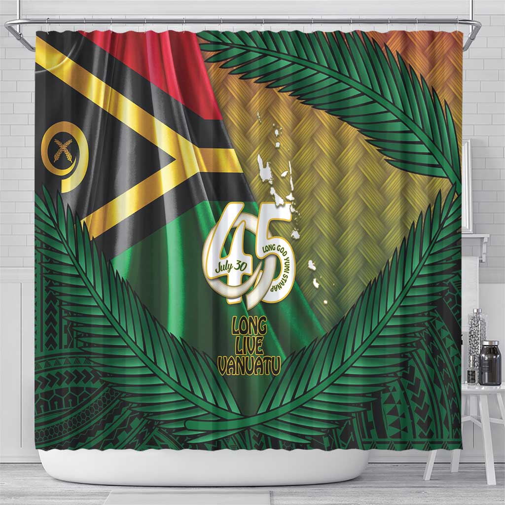 Long Live Vanuatu Independence Day Shower Curtain 45th Anniversary Woven Pattern - Polynesian Pride