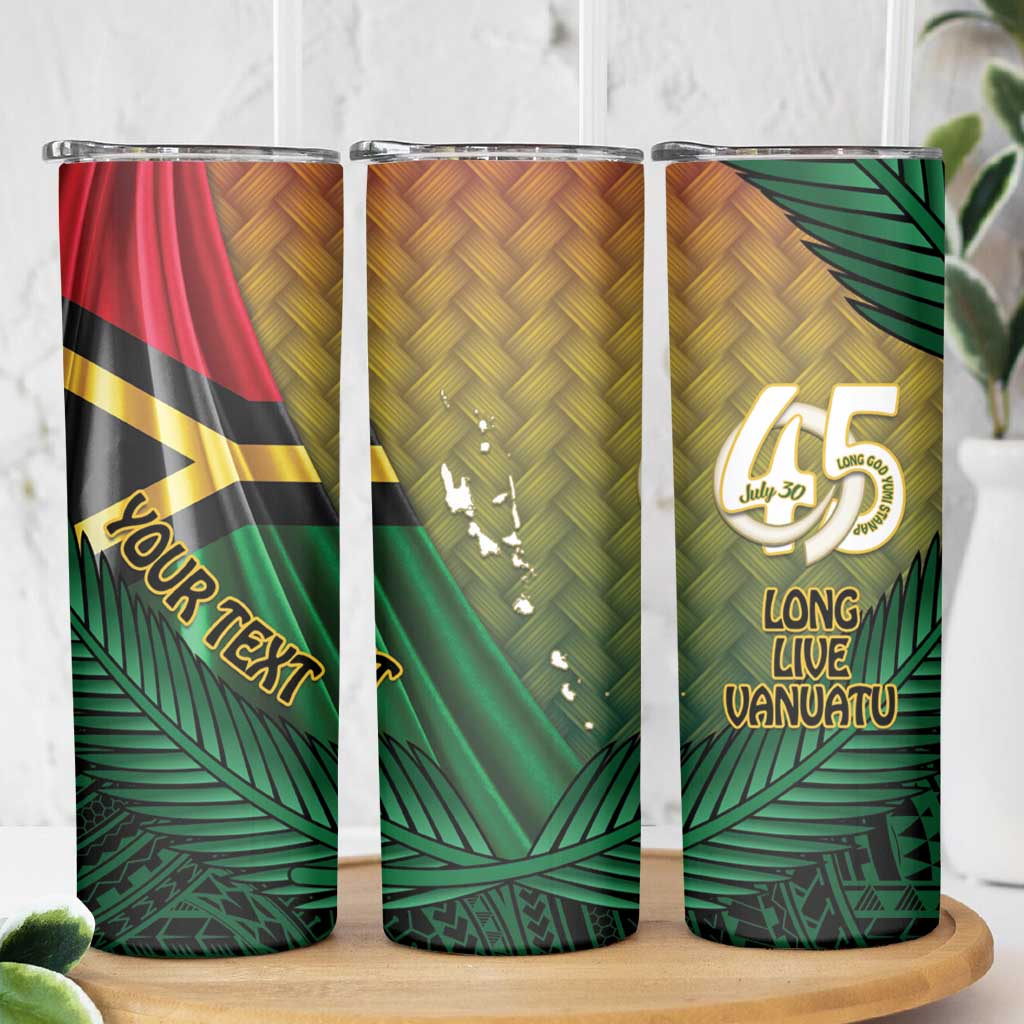 Personalised Long Live Vanuatu Independence Day Skinny Tumbler 45th Anniversary Woven Pattern - Polynesian Pride