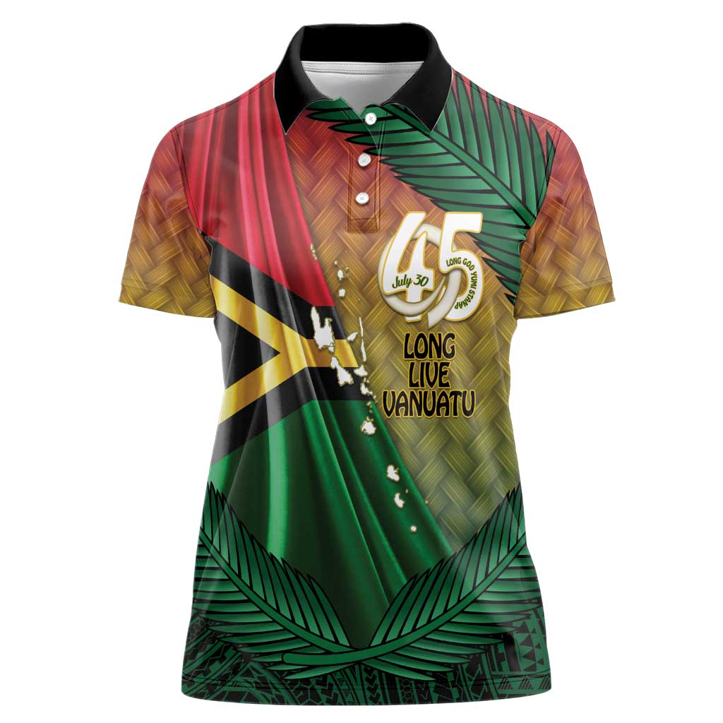 Personalised Long Live Vanuatu Independence Day Women Polo Shirt 45th Anniversary Woven Pattern - Polynesian Pride