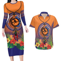 PNG New Ireland Province Couples Matching Long Sleeve Bodycon Dress and Hawaiian Shirt Niu Ailan Necklace Polynesian Tattoo - Polynesian Pride