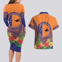 PNG New Ireland Province Couples Matching Long Sleeve Bodycon Dress and Hawaiian Shirt Niu Ailan Necklace Polynesian Tattoo - Polynesian Pride