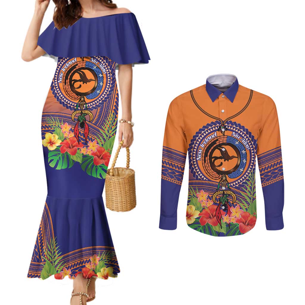 PNG New Ireland Province Couples Matching Mermaid Dress and Long Sleeve Button Shirt Niu Ailan Necklace Polynesian Tattoo - Polynesian Pride
