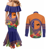 PNG New Ireland Province Couples Matching Mermaid Dress and Long Sleeve Button Shirt Niu Ailan Necklace Polynesian Tattoo - Polynesian Pride