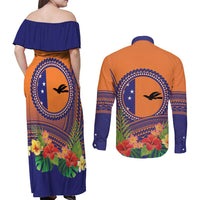 PNG New Ireland Province Couples Matching Off Shoulder Maxi Dress and Long Sleeve Button Shirt Niu Ailan Necklace Polynesian Tattoo - Polynesian Pride