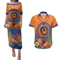 PNG New Ireland Province Couples Matching Puletasi and Hawaiian Shirt Niu Ailan Necklace Polynesian Tattoo - Polynesian Pride