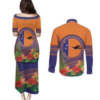 PNG New Ireland Province Couples Matching Puletasi and Long Sleeve Button Shirt Niu Ailan Necklace Polynesian Tattoo - Polynesian Pride