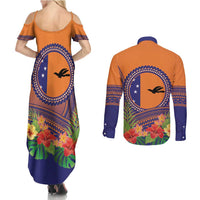 PNG New Ireland Province Couples Matching Summer Maxi Dress and Long Sleeve Button Shirt Niu Ailan Necklace Polynesian Tattoo - Polynesian Pride