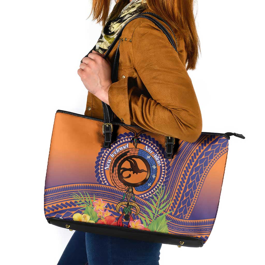 PNG New Ireland Province Leather Tote Bag Niu Ailan Necklace Polynesian Tattoo - Polynesian Pride