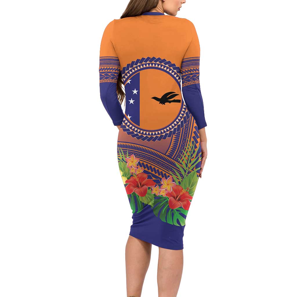 PNG New Ireland Province Long Sleeve Bodycon Dress Niu Ailan Necklace Polynesian Tattoo LT14 - Polynesian Pride