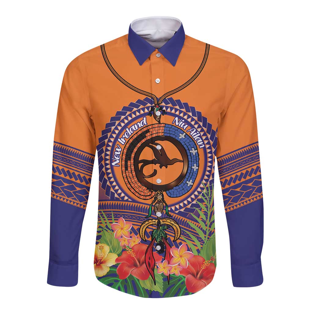PNG New Ireland Province Long Sleeve Button Shirt Niu Ailan Necklace Polynesian Tattoo - Polynesian Pride