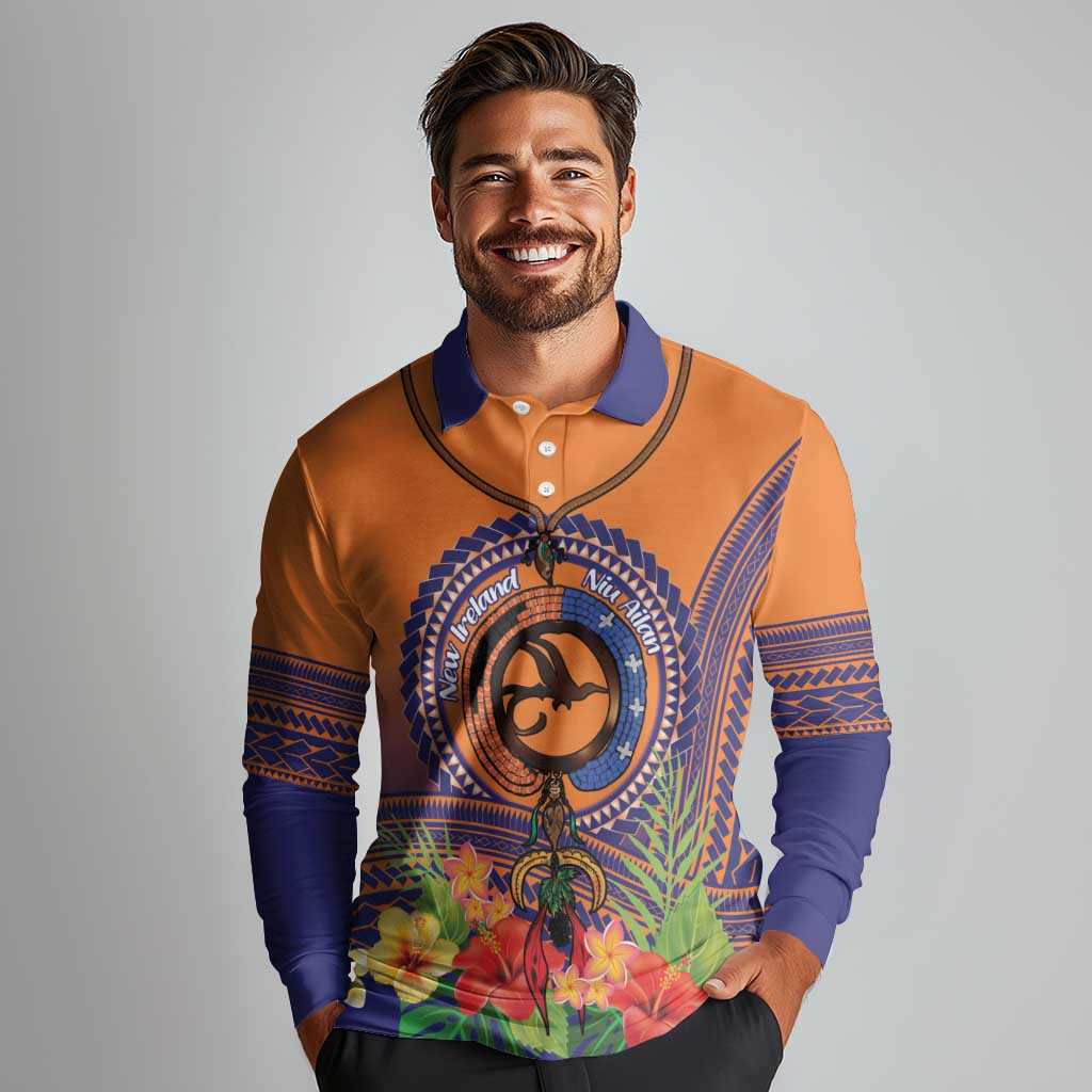 PNG New Ireland Province Long Sleeve Polo Shirt Niu Ailan Necklace Polynesian Tattoo - Polynesian Pride