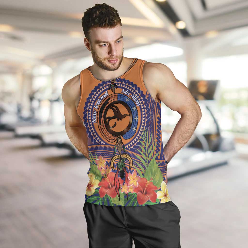 PNG New Ireland Province Men Tank Top Niu Ailan Necklace Polynesian Tattoo LT14 Orange - Polynesian Pride