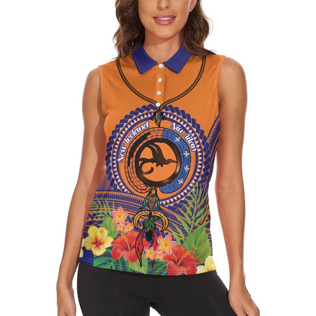 PNG New Ireland Province Women Sleeveless Polo Shirt Niu Ailan Necklace Polynesian Tattoo - Polynesian Pride