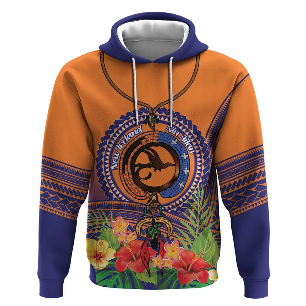 PNG New Ireland Province Zip Hoodie Niu Ailan Necklace Polynesian Tattoo LT14 Pullover Hoodie Orange - Polynesian Pride