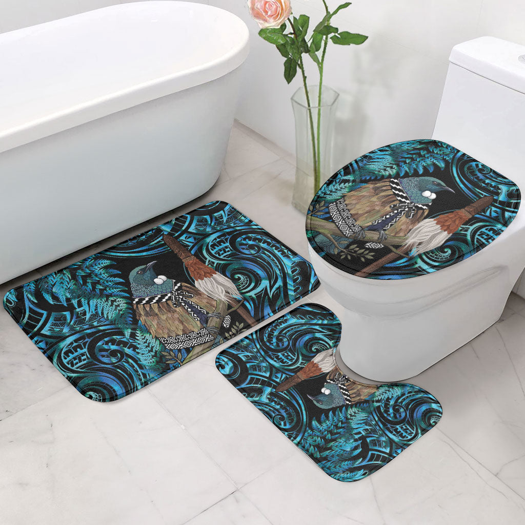 New Zealand Tui Bird Taiaha Bathroom Set Maori Weapon Paua Shell Mix Silver Fern