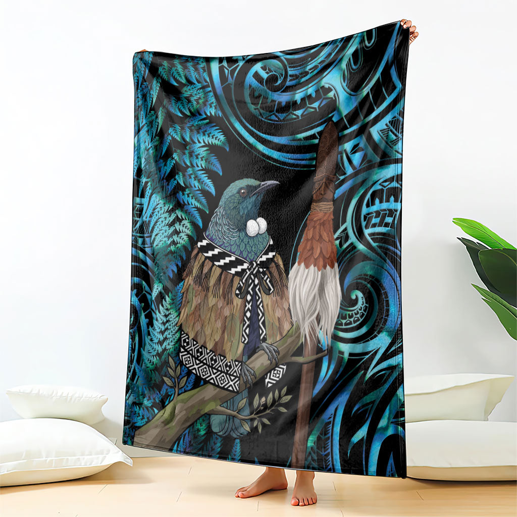 New Zealand Tui Bird Taiaha Blanket Maori Weapon Paua Shell Mix Silver Fern