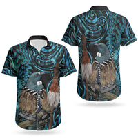 New Zealand Tui Bird Taiaha Couples Matching Off Shoulder Short Dress and Hawaiian Shirt Maori Weapon Paua Shell Mix Silver Fern LT14 - Polynesian Pride