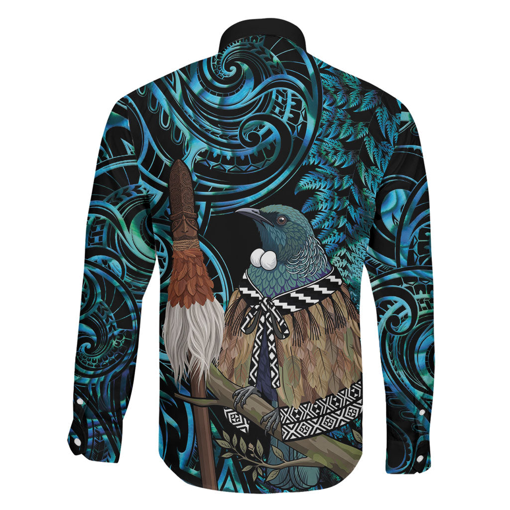 New Zealand Tui Bird Taiaha Family Matching Off Shoulder Maxi Dress and Hawaiian Shirt Maori Weapon Paua Shell Mix Silver Fern