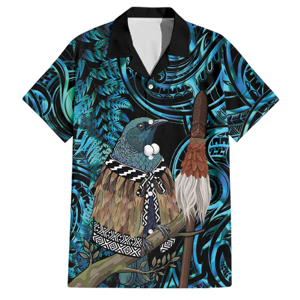 New Zealand Tui Bird Taiaha Family Matching Puletasi and Hawaiian Shirt Maori Weapon Paua Shell Mix Silver Fern