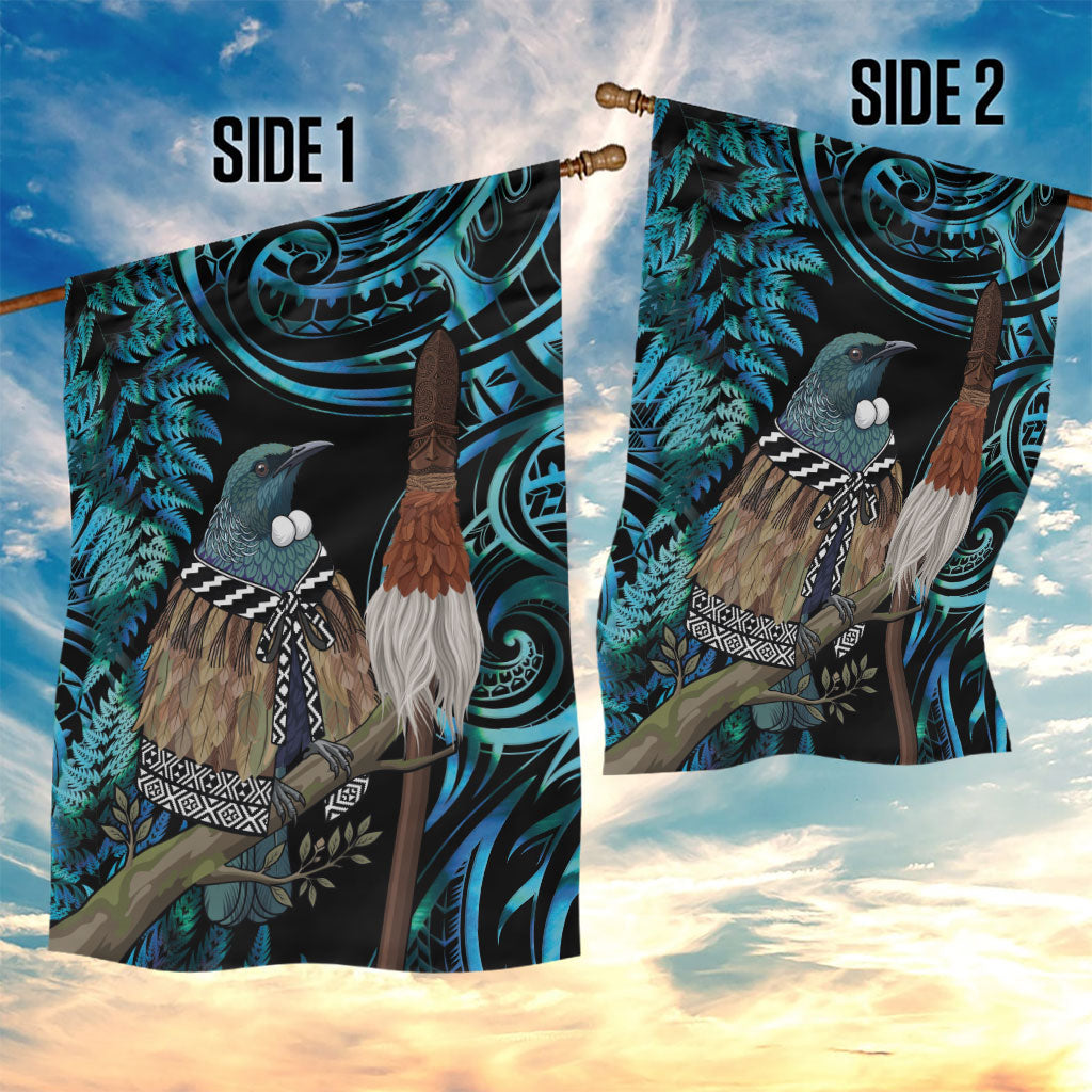 New Zealand Tui Bird Taiaha Garden Flag Maori Weapon Paua Shell Mix Silver Fern