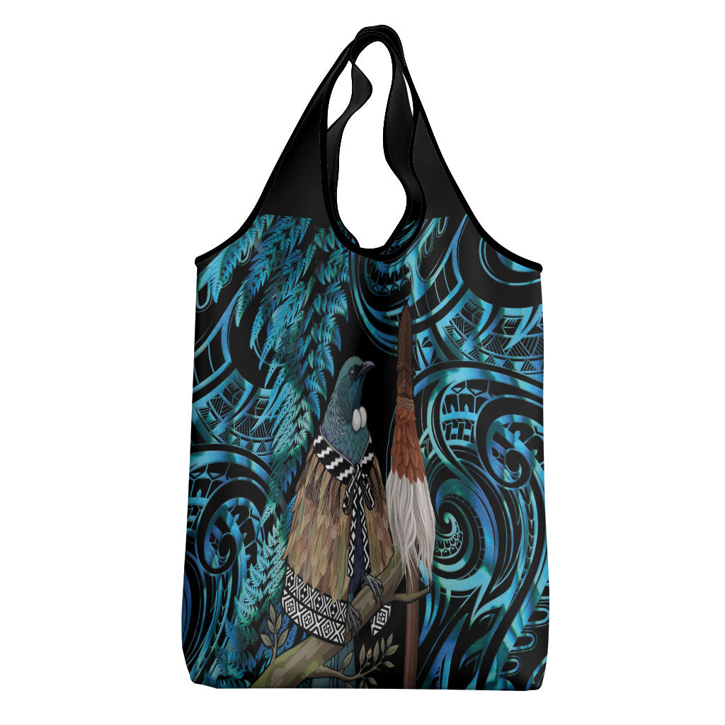 New Zealand Tui Bird Taiaha Grocery Bag Maori Weapon Paua Shell Mix Silver Fern