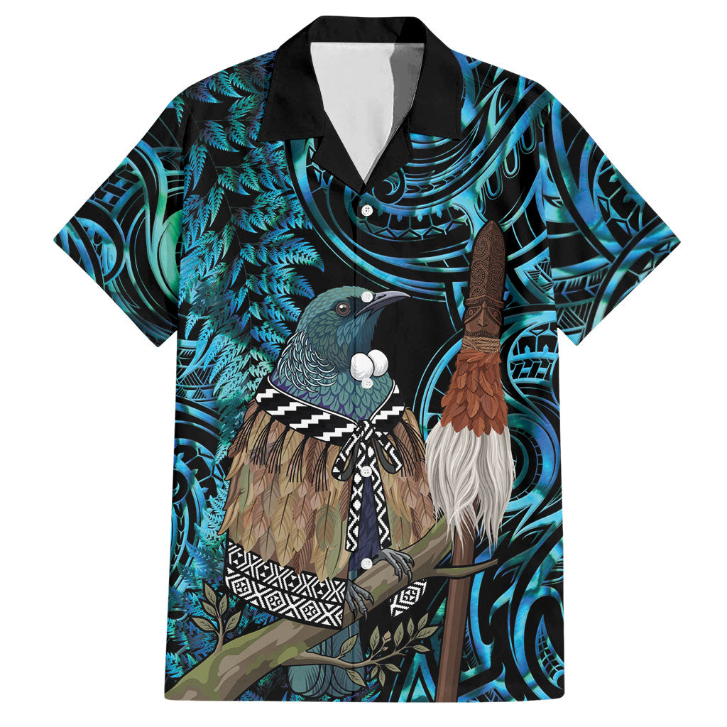 New Zealand Tui Bird Taiaha Hawaiian Shirt Maori Weapon Paua Shell Mix Silver Fern LT14 Turquoise - Polynesian Pride