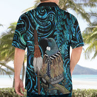 New Zealand Tui Bird Taiaha Hawaiian Shirt Maori Weapon Paua Shell Mix Silver Fern
