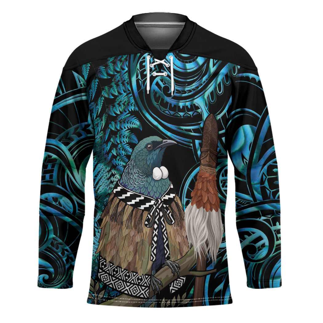 New Zealand Tui Bird Taiaha Hockey Jersey Maori Weapon Paua Shell Mix Silver Fern