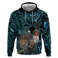 New Zealand Tui Bird Taiaha Hoodie Maori Weapon Paua Shell Mix Silver Fern