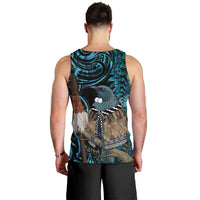 New Zealand Tui Bird Taiaha Men Tank Top Maori Weapon Paua Shell Mix Silver Fern
