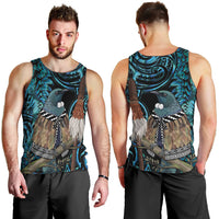 New Zealand Tui Bird Taiaha Men Tank Top Maori Weapon Paua Shell Mix Silver Fern