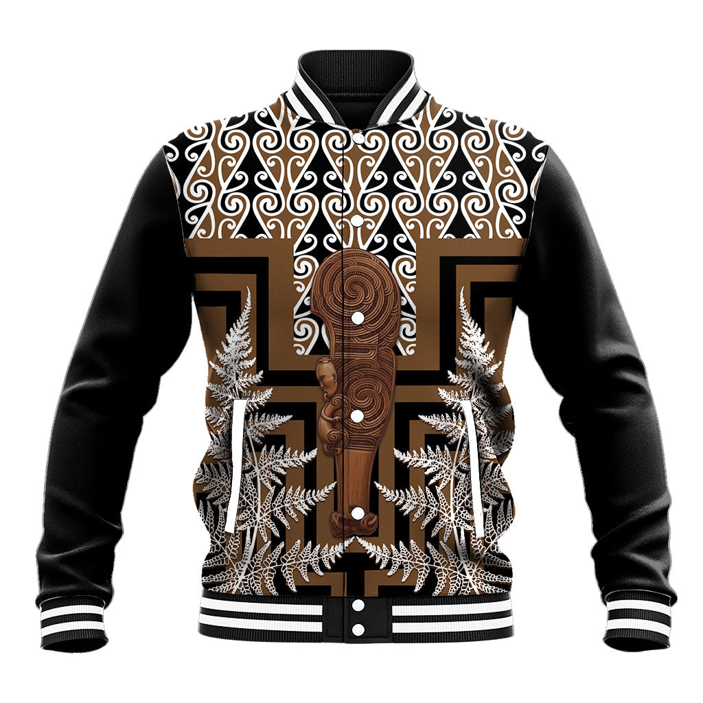 Wahaika New Zealand Baseball Jacket Maori Weapon Kowhaiwhai Fern Poutama Motifs
