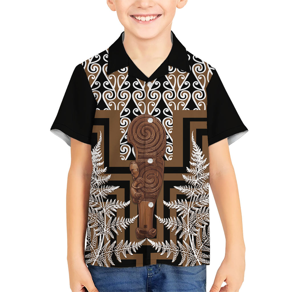 Wahaika New Zealand Family Matching Off Shoulder Short Dress and Hawaiian Shirt Maori Weapon Kowhaiwhai Fern Poutama Motifs