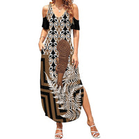 Wahaika New Zealand Family Matching Summer Maxi Dress and Hawaiian Shirt Maori Weapon Kowhaiwhai Fern Poutama Motifs