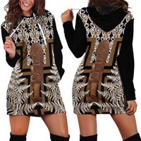 Wahaika New Zealand Hoodie Dress Maori Weapon Kowhaiwhai Fern Poutama Motifs