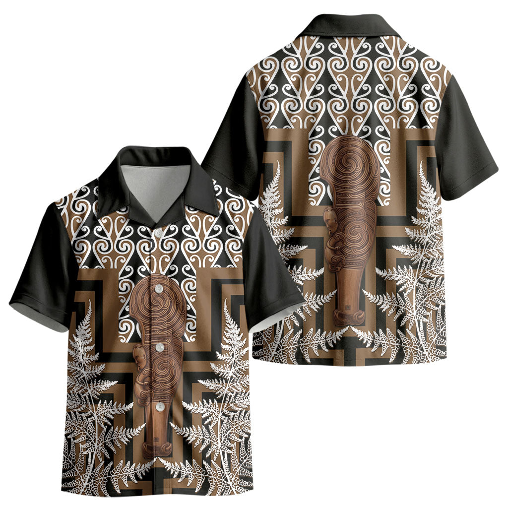 Wahaika New Zealand Kid Hawaiian Shirt Maori Weapon Kowhaiwhai Fern Poutama Motifs LT14 - Polynesian Pride