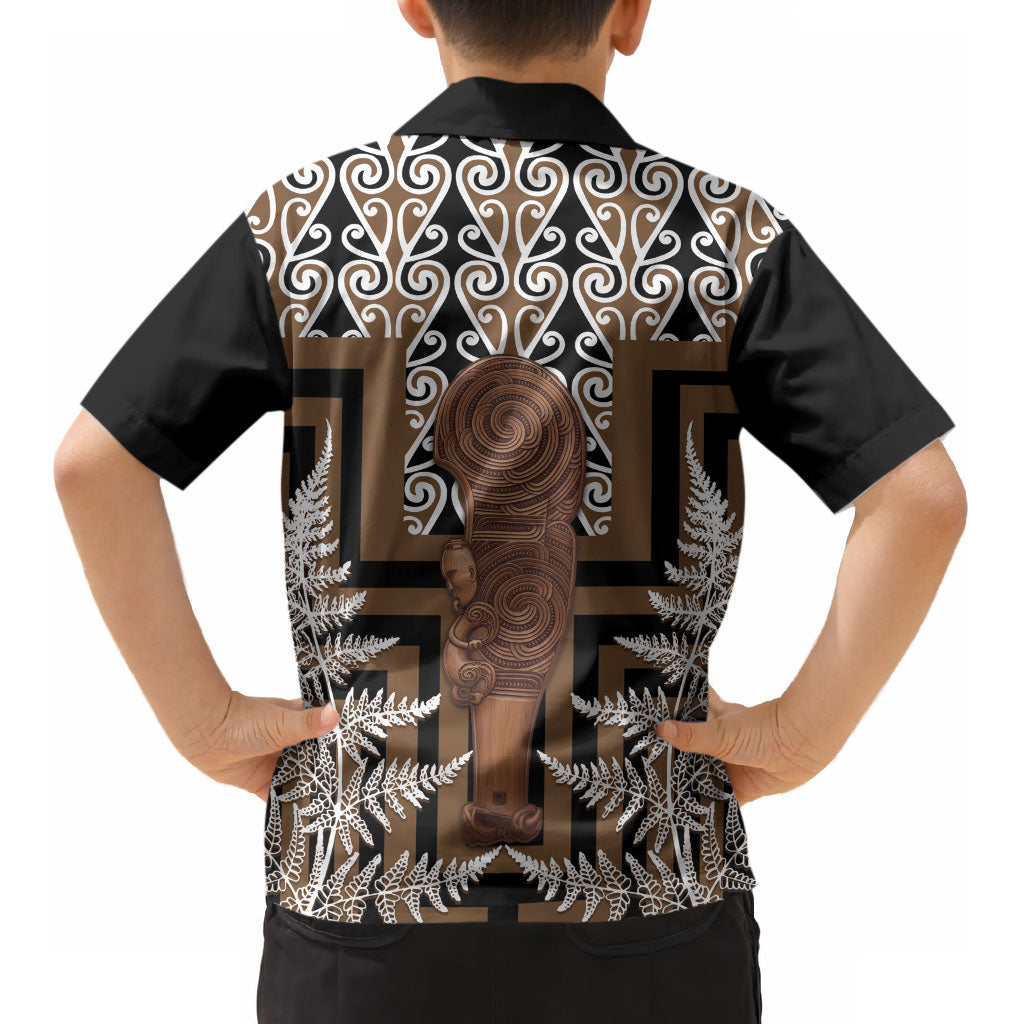 Wahaika New Zealand Kid Hawaiian Shirt Maori Weapon Kowhaiwhai Fern Poutama Motifs LT14 - Polynesian Pride